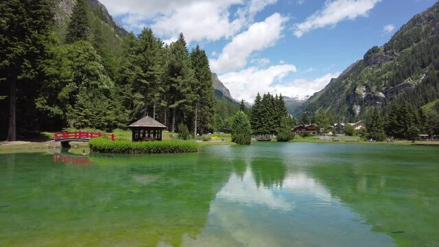 Idyllic summer view at Gressoney-Saint-Jean, in the Lys Valley. Aosta Valley, northern Italy.