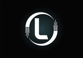 Initial L monogram letter alphabet with electric wire, optical fiber cable. Font emblem. Modern vector logo design for technology labels, electric business, and company identity.
