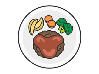 皿に盛られたハンバーグのイラスト