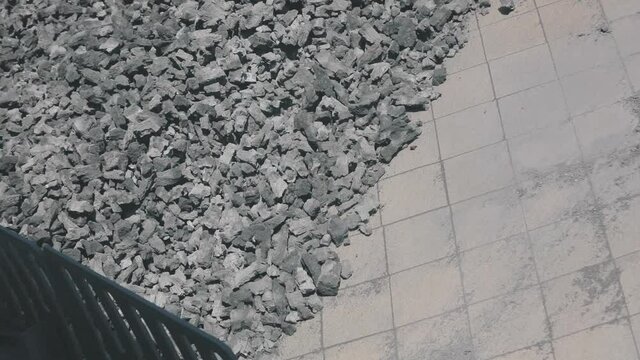 Smoke from hot coke oven coal. Coke oven battery, coke oven coal production, coke oven coal.