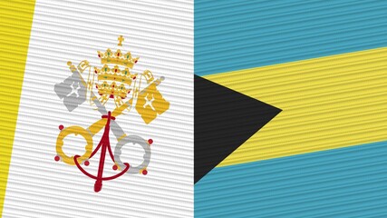 Bahamas and Vatican Two Half Flags Together Fabric Texture Illustration
