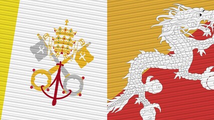 Bhutan and Vatican Two Half Flags Together Fabric Texture Illustration