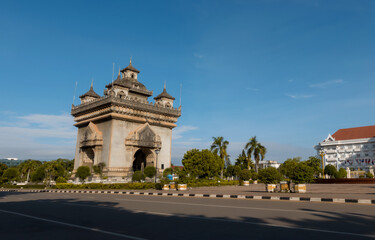 Fototapeta na wymiar Patuxai Vientiane Lao, Patuxai is a war monument in the center of Vientiane.