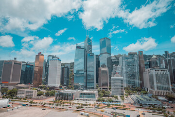 Naklejka na ściany i meble Hong Kong cityscapes and architecture view in sunny summer