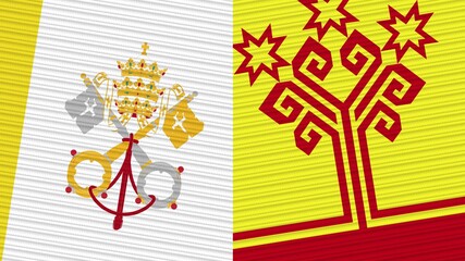 Fototapeta na wymiar Chuvashia and Vatican Two Half Flags Together Fabric Texture Illustration