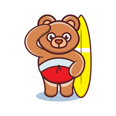 cartoon animal cute bear holding a surfboard