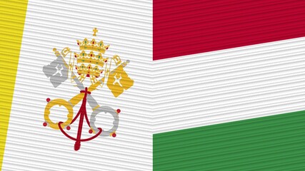 Hungary and Vatican Two Half Flags Together Fabric Texture Illustration