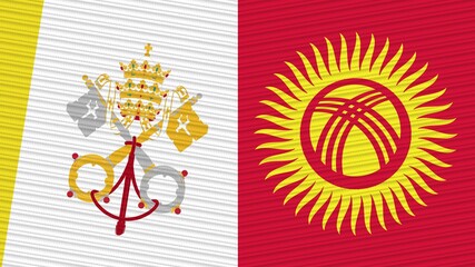 Kyrgyzstan and Vatican Two Half Flags Together Fabric Texture Illustration