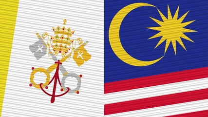 Malaysia and Vatican Two Half Flags Together Fabric Texture Illustration