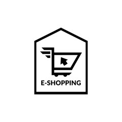 shopping at home. easy shop. e shopping. Shopping cart with arrow icon inside home icon with speed line. Online business.