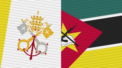 Mozambique and Vatican Two Half Flags Together Fabric Texture Illustration