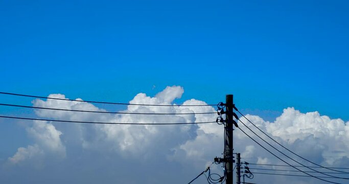電柱の向こう側で成長する積乱雲の流れをタイムラプス撮影 動画撮影