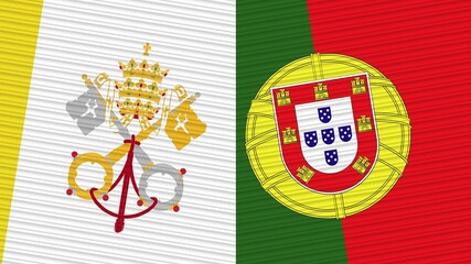 Portugal and Vatican Two Half Flags Together Fabric Texture Illustration