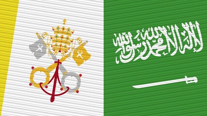 Saudi Arabia and Vatican Two Half Flags Together Fabric Texture Illustration