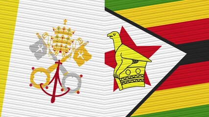 Zimbabwe and Vatican Two Half Flags Together Fabric Texture Illustration