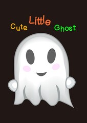 Vector illustration with cute ghost. Poster for Halloween. Hand lettering 