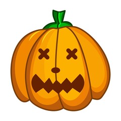 Vector illustration with a smiling pumpkin. Vampire pumpkin. Pumpkin monster. Pattern for Halloween. Template for cards, paper, wallpaper, textile and other uses.