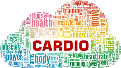 Cardio workout vector illustration word cloud isolated on a white background.