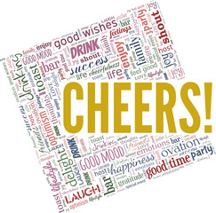 Cheers! vector illustration word cloud isolated on a white background.