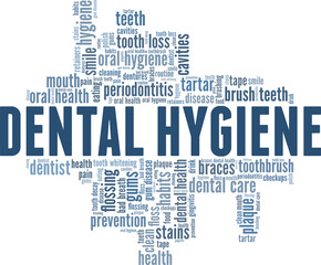 Obraz premium Dental hygiene vector illustration word cloud isolated on a white background.