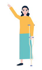 disabled woman with crutch