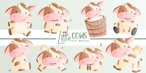 Set of cows. Cute Cows. Hand-drawn vector illustration.
