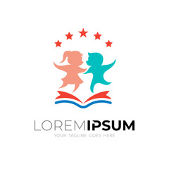 Book and people kids logo template, colorful icon