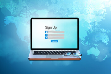 Open Laptop Sign Up form for Registration UI for worldwide.