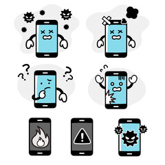 スマホのキャラクターの故障やトラブルに関する表情セット