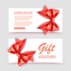 Voucher template with red bow, ribbons. Design usable for gift coupon, voucher, invitation, certificate, etc