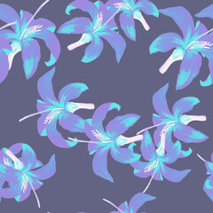 Navy Seamless Botanical. Cobalt Pattern Illustration. Blue Tropical Leaf. Azure Flower Palm. Indigo Floral Palm. Flora Textile. Spring Palm. Garden Botanical