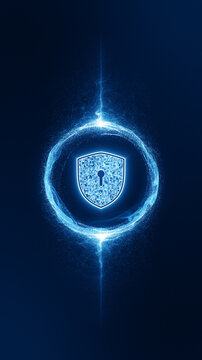 Blue Security Shield With Blue Energy Ball Particle Abstract Backgrounds