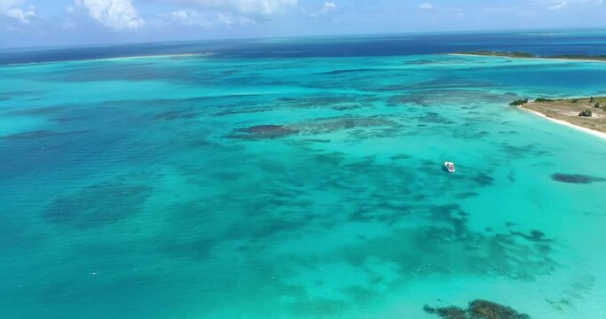 Fantastic, landscape Aerial Shot Move pan lef  over  cayo de agua beach  los roques ,  venezuela