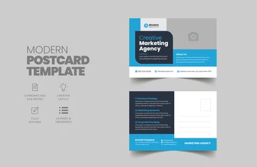 Fotobehang Corporate Postcard or Eddm postcard design template with blue elements  © DesignOriel