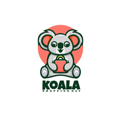 Vector Logo Illustration Shopping Koala Mascot Cartoon Style.