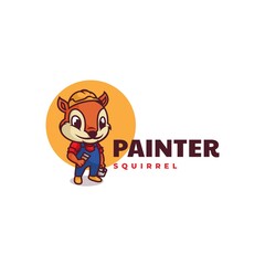 Vector Logo Illustration Painter Squirrel Mascot Cartoon Style.
