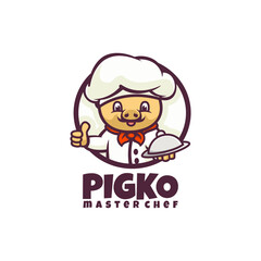 Vector Logo Illustration Chef Pig Mascot Cartoon Style.