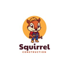 Vector Logo Illustration Squirrel Construction Mascot Cartoon Style.