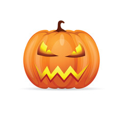 Halloween pumpkin with scary face  on white background. Vector cartoon Illustration.