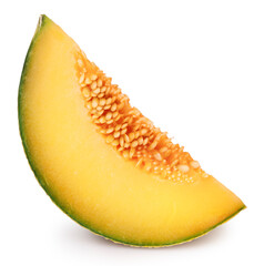 Yellow melon or cantaloupe melon with seeds isolated on white background, US Muskmelon on white background With clipping path.