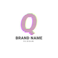 letter Q optic illusion logo, trendy glitch alphabet brand