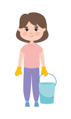 girl with cleaning bucket