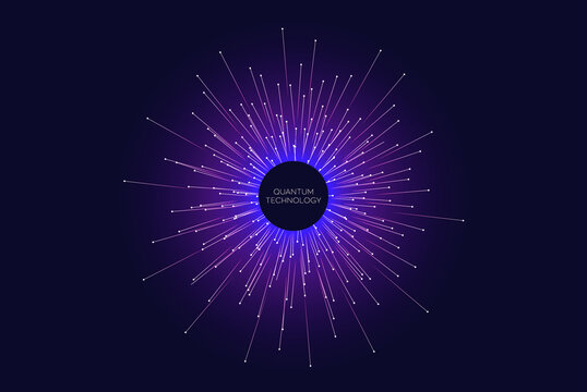 Vector explosion colorful lines element, quantum computer technology background. Big data algorithms visualization. Vector illustration in concept of science, technology, social network.
