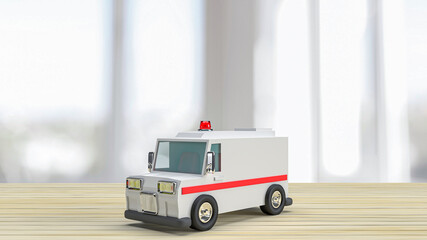 The  Ambulance on wood table for health care or medical concept 3d rendering