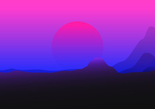 Premium Vector  Blue mountains and sun minimalist wallpaper for computer