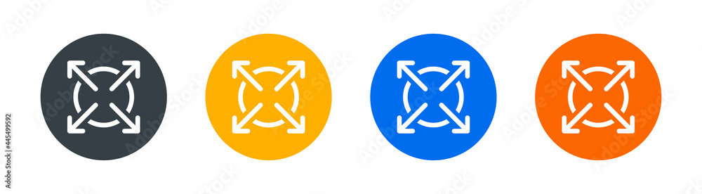 Poster expand, extend vector icon on button sign.