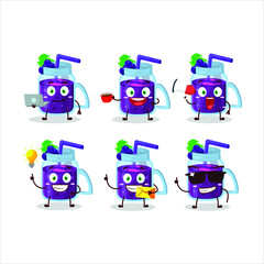 Grapes smoothie cartoon character with various types of business emoticons. Vector illustration