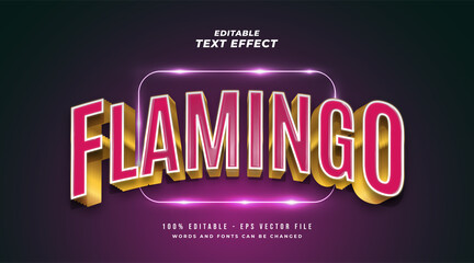 Flamingo Text in Pink and Gold with 3D Embossed and Curved Effect. Editable Text Style Effect