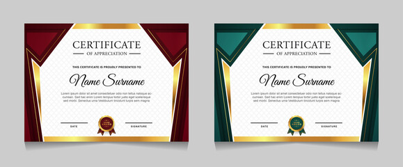 Set of certificate of achievement border design templates with elements of  luxury gold badges and modern line patterns. vector graphic print layout can use For award, appreciation, education