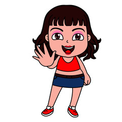 Cute Girl in the Jean Skirt with Various Emotion